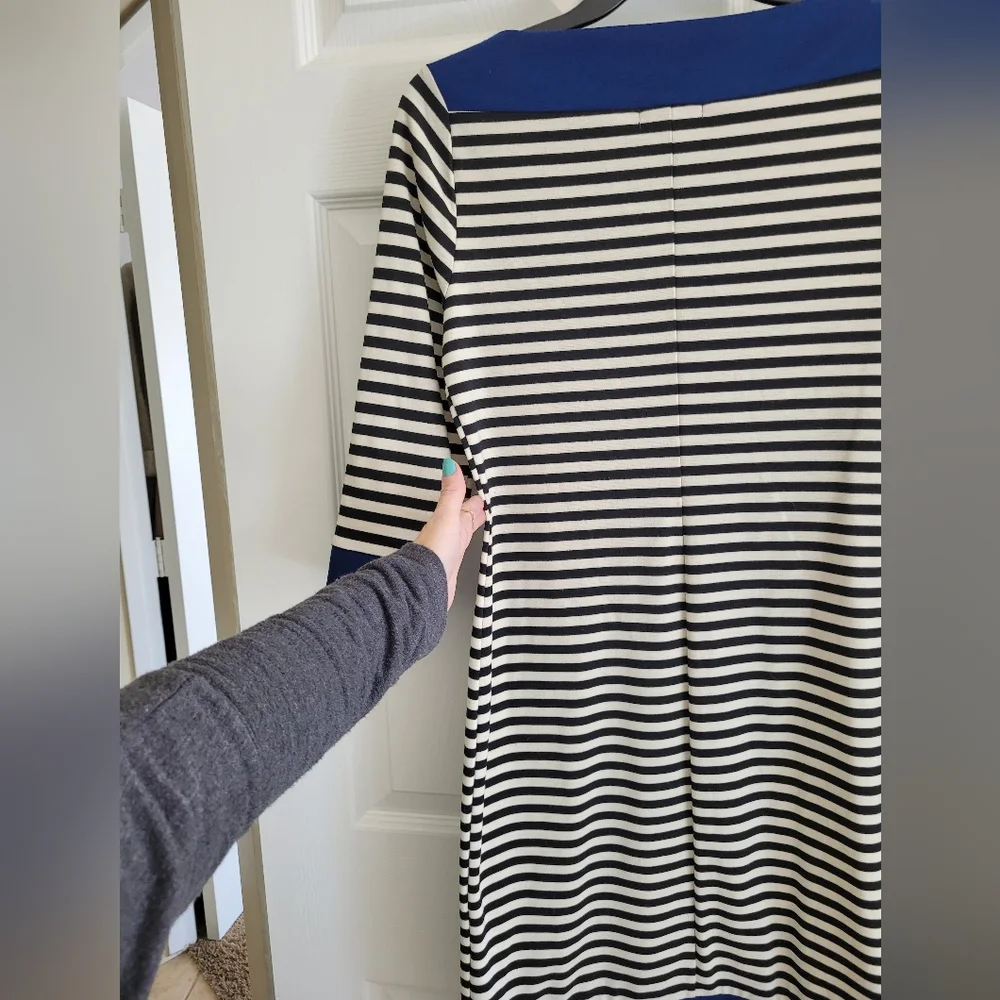 Isaac Mizrahi striped stretchy boatneck 3/4 sleeve winter casual dress Sz S